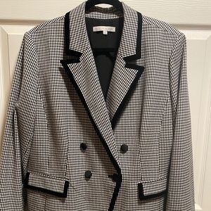 Preston and York Black and White Plaid Christmas Jacket Velvet Trim